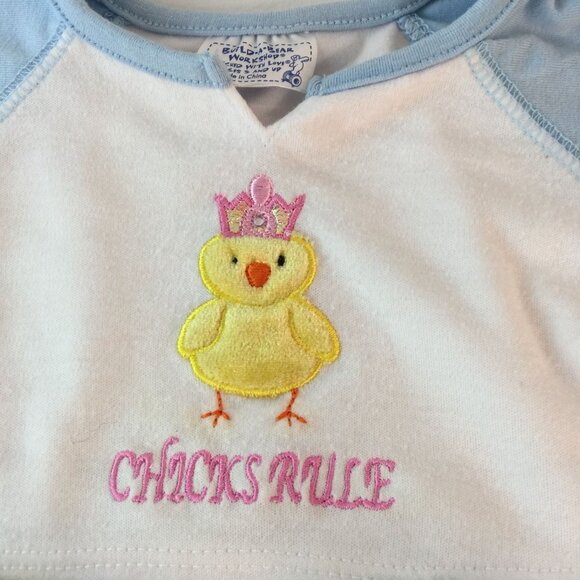 Build A Bear Clothes Blue Chicks Rule Pajamas Outfit Hen Crown Shirt Satin Pants - Picture 3 of 4